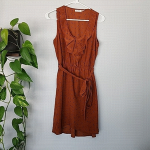 BLU pepper rust brown black faux wrap dress medium